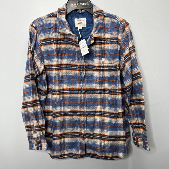 American Eagle Outfitters Tops - American Eagle nwt blue orange cream nwt boyfriend fit plaid flannel shirt